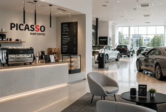 Müşteri deneyimini güçlendiren şık kahve alanları.